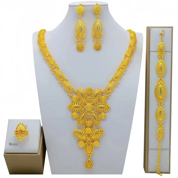 New Bridal Jewelry Set Dubai Necklace Earrings For Women Wedding 24k Gold Plated African Jwellery Bridesmaid Party Gift