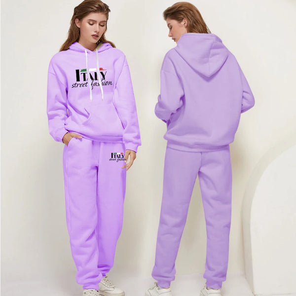 Women's Pants Suit Print Casual Hooded Sweatshirt Set Tracksuit