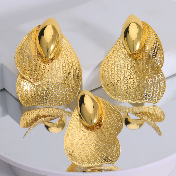 2025 New Style Design Ring and Earrings 2Pcs Set For Women Girl Exaggerated Pretty Jewelry Set For Party Wedding Gift