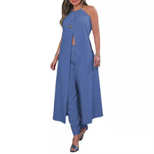 2024 New O Neck Solid Color & High Waist Pencil Pants High Slit Longline Top & Pants Set Sleeveless Summer Spring Clo