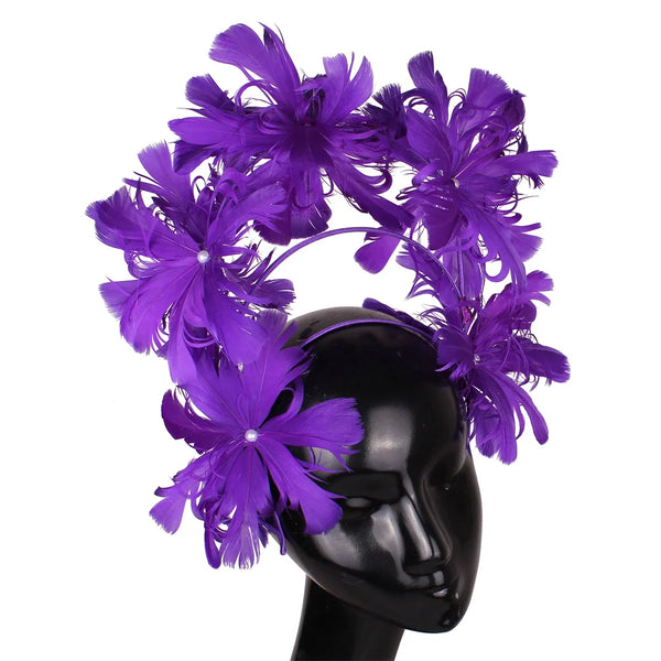 Elegant Women Wedding Hair Fascinator Accessories Headband Bridal Party Show Headwear Fancy Blue Feather Flower Hair Accessories