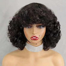 99J burgundy Fumi Curly Bob Wig Bouncy Pixie Cut Wig Highlight Full Machine Egg Curls Curly Human Hair Wigs for Women With Bangs