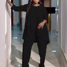 Women Two Piece Sets Pant Set Round Neck Matching Sets Casual Loose Irregularity Tops Long Pants Elegant Splice Y2k Streetwear