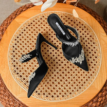 Women's High HeelsTemperament Baotou Silk Wheat Ear Rhinestones Muller Semi-Trailer Pump Pointed Stiletto Sandals