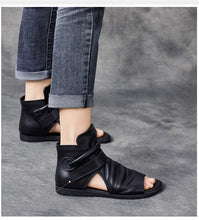 Birkuir Fashion Pleated Women Sandals Genuine Leather Flats High Top Sandals Luxury 2024 Open Toe Summer Boots Hook Loop Sandals