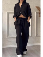 Women's Fashion Set Casual Long Sleeve Pocket Shirts + Loose Wide Leg Pants 2 Piece Set For Women Spring Autumn Women Clothes