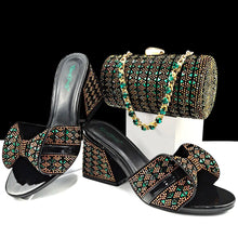 QSGFC Italian Fashion Banquet Shoes and Bags African Women's Hand Bags with Rhinestone Decoration and Women's High Heels