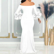 Elegant Sexy Side Slit Long Dress For Women Independent Stand Trade Clothing One-character Collar Leaf Sleeves Evening Dress