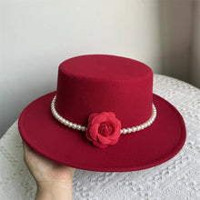 French Style Fedora Hat for Women 10CM Wide Brim Flat Top Felt Hat Winter Autumn Derby Wedding Jazz Hats