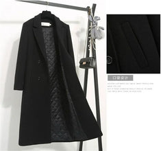 Women's Winter Classic Black Woolen Mid-Length Woolen Blend Overcoat