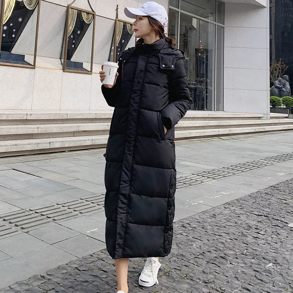 Women's Super Long Parkas Hooded Thick Long Sleeve Puffer Jacket