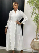 Women Eid Muslim Dress Ruffles Sleeve Dubai Abayas Solid Dresses Sashes Loose Casual Morocco Kaftan Islam Arab Ankle Length