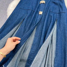 Denim Dress Women Long Dresses Turn Down Collar Sleeveless Party Club Hollow Out Jeans High Waist Slim Single Breasted Vestidos