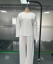 Women Two Piece Pant Sets Solid Full Sleeved Tops Round Neck Casual Midi Waist Long Pants Pockets Regular Elegant Lady