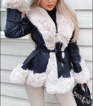 Women's Casual Warm imitation Rabbit Hair Patchwork Leather Jacket