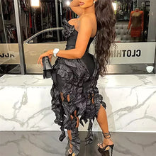 Women Strapless Ruffles Tassel Splicing Irregular Birthday Bodycon Midi Maxi Dress 2025 Even Sexy Party Dresses Vestidos