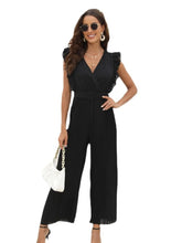 Fashion V-neck Wide Leg Pants Jumpsuit For Women Solid Ruffles Sleeveless Sashes Summer Elegant New Womens Clothing Jumpsuits