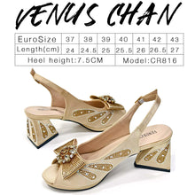 Venus Chan-Italian Shoes and Bags Matching Set for Women Bow Rhinestones Peep Toe High Heels Purple Color Nigerian Party 2024