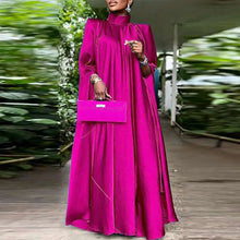 Women Evening Maxi Dress VONDA 2023 Summer Stand Collar Elegant Satin Long Bat Sleeve Pleated Sundress Casual Solid Robe Femme