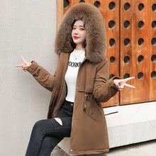 Women's Long Fashionable Hooded Winter Fur Collar Jacket
