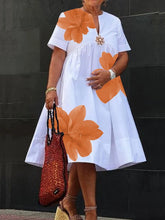 Modigirl Plus Size Casual Midi Dress for Women 2025 Summer Deep V-Neck Flower Printed Loose Short Sleeves Shirt Dress for Ladies