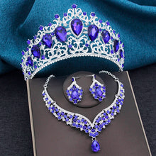 Baroque 3pcs/set Bridal Wedding Crown Princess Queen Water Drop Crystal Big Tiaras and Necklace Earrings Costume Jewelry Sets