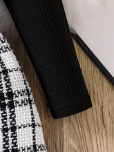 Spring and autumn fashion girls casual 2-piece micro elastic solid color knitted crew-neck long-sleeved top + plaid skirt
