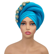 Twisted Braid Turban Cap for Women African Lady Head Wraps Diamonds Nigeria Raw Silk Autogele Headtie Muslim Hat Party Headwear