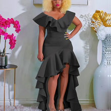 CM.YAYA Women Boho Elegant Ruffles Short Sleeve Irregular Long Maxi Dress 2024 OL High Split Chic Party Evening Street Dresses