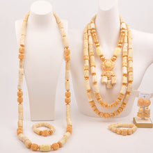 Natural coral beads orange necklace set for stylish Nigerian wedding couple African jewelry