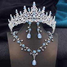 Opal Green Tiaras and earrings necklace Set for Women Bridal Jewelry Sets Wedding Dress Crown Bride Prom Costume Accessories