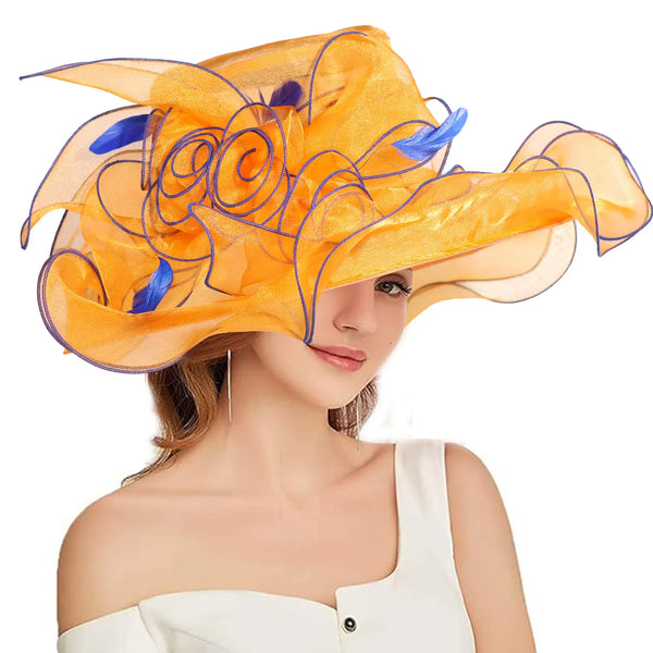 Women's Fascinators Organza Sun Hats Wide Brim Wedding Bride Tea Party Church Fedoras Hat