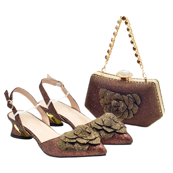 Ladies Shoe and Bag Set Latest Designers Luxury Italian Party Shoes and Bag Set for Women Rhinestone Wedding Bride Shoes Woman