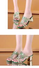 2021 New Hot Glitter Mesh Women Sandals Summer Fashion Outdoor Peep Toe Casual Beach Slippers Thick Heel Slip on Women Sandals