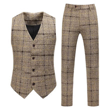 Traje De Hombre Elegante (Blazer+ Vest + Pants) Men's Fashion Business Gentleman Wedding Casual Plaid Cotton Linen British Suit