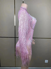 Stage Latin dance cha-cha dance practice suit stretch slim skirt fringe flash small diamond pearl design suit