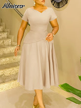 Mlaiscsr Fashion V-neck Short Sleeved Wide Hem A-Line Mid Dress Elegant Birthday Evening Party Cocktail Party African Vestidos