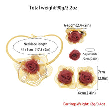 Women Gold Color Jewelry Set Braided Red Rose Design Large Pendant Unique Earrings Dubai Arab Fashion Ring Bracelet Party Gift