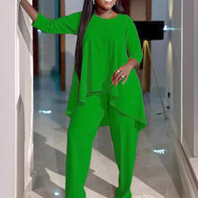 Women Two Piece Sets Pant Set Round Neck Matching Sets Casual Loose Irregularity Tops Long Pants Elegant Splice Y2k Streetwear