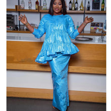 Women's African Designer Bazin Riche Evening Gowns Large Size with Headscarf Dashiki Robe