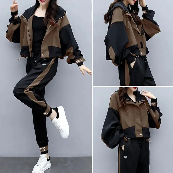 Women's Tracksuit Korean Elegant Hoodie Zipper Jacket Coat Sport Pants Two Piece Suit 2025 Spring Autumn New in Matching Set