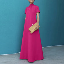 Summer High Collar Kleid Robes Casual Loose Party Long Dresses Women Short Sleeve Maxi Dress Elegant Solid 2023 Vestidos