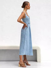 PinePear Sleeveless Strap Dress Women 2025 Summer Single-Breasted Pockets Denim Dresses Woman Light Blue A Line Long Dress