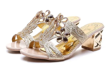 2021 New Hot Glitter Mesh Women Sandals Summer Fashion Outdoor Peep Toe Casual Beach Slippers Thick Heel Slip on Women Sandals