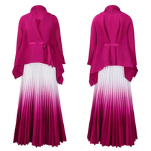 CM.YAYA Gradient Women's Set Full Sleeve Belt Blouse Shirt and Pleated Long Skirts Suit Street Two 2 Piece Set Outfit Tracksuit
