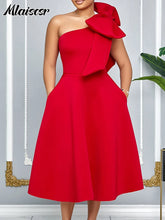 Mlaiscsr Woman One Shoulder Bow High Waisted Birthday Party Wedding Elegant A Line Pleated White Mid Dresses with Belt Outfits