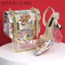 2025 New Yellow Color Thin Heels Pointed Toe Crystal Design Ladies Shoes Matching Bag Set For Women Weeding Party Pump