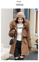 Women's Long Fashionable Hooded Winter Fur Collar Jacket