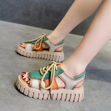 2024 New Lace-up Summer Fish Mouth Sandals Premium PU Spell Color Roman Shoes Woman Sandals Platform Wedges Increase Sandals