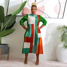 2023 Fashion African 3/4 Sleeve Polyester Plus Size O-Neck Pleated Long Dress Dashiki African Clothes African Dresses for Women